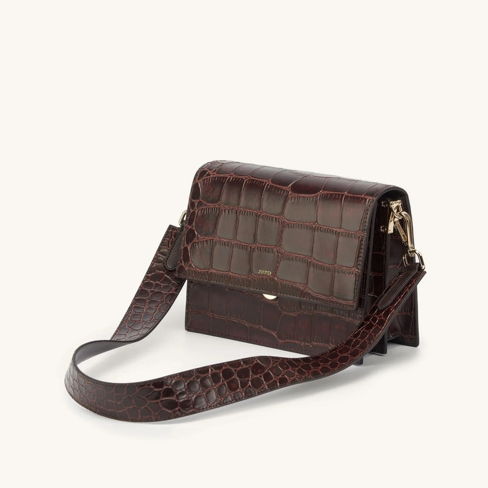 JW PEI | Mini Flap Crossbody in Brown Croc